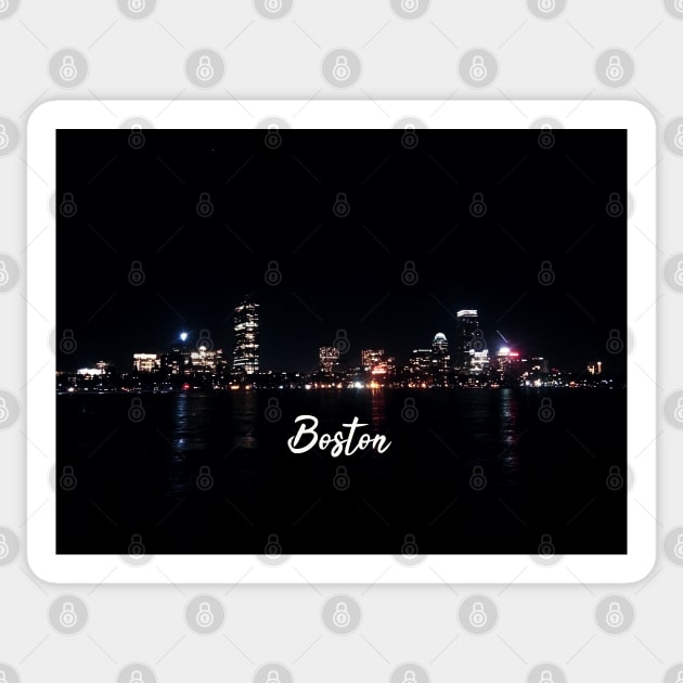 Boston Skyline at night Sticker by BoogieCreates